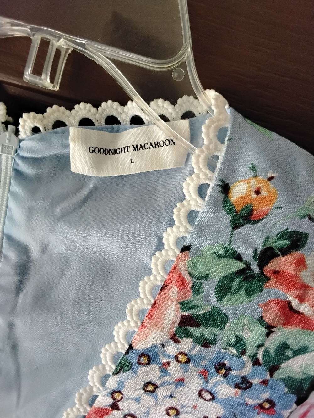 Goodnight Macaroon Floral Lace-Trim Romper in Light Blue Large - Picture 4 of 5